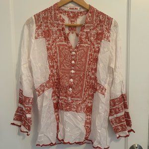 Johnny Was Tunic Red Top Small
